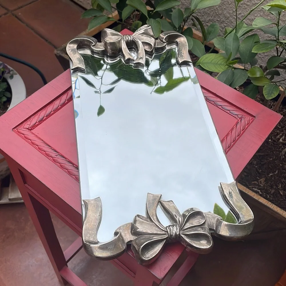 Mirror with Silver Plated Bows , Godinger, 15” x 9”